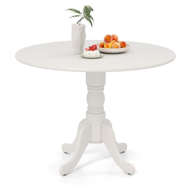 Rubber Wood Round Dining Table with Curved Legs and Adjustable Foot Pads - 40 x 40 x 29 inch (L x W x H) - White