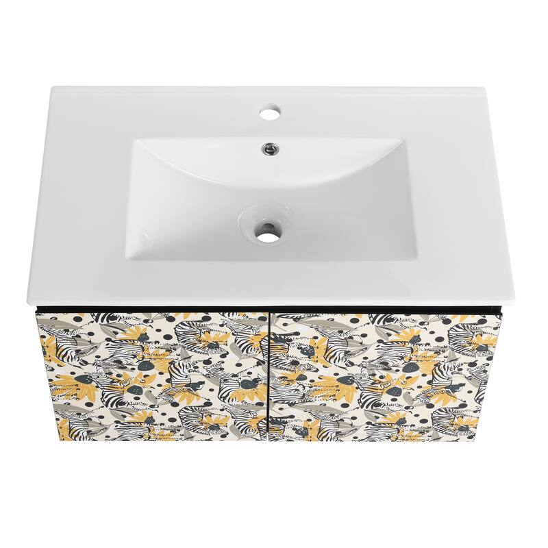 Plywood Wall-Mounted Bathroom Vanity Set in Black with Integrated Ceramic Sink