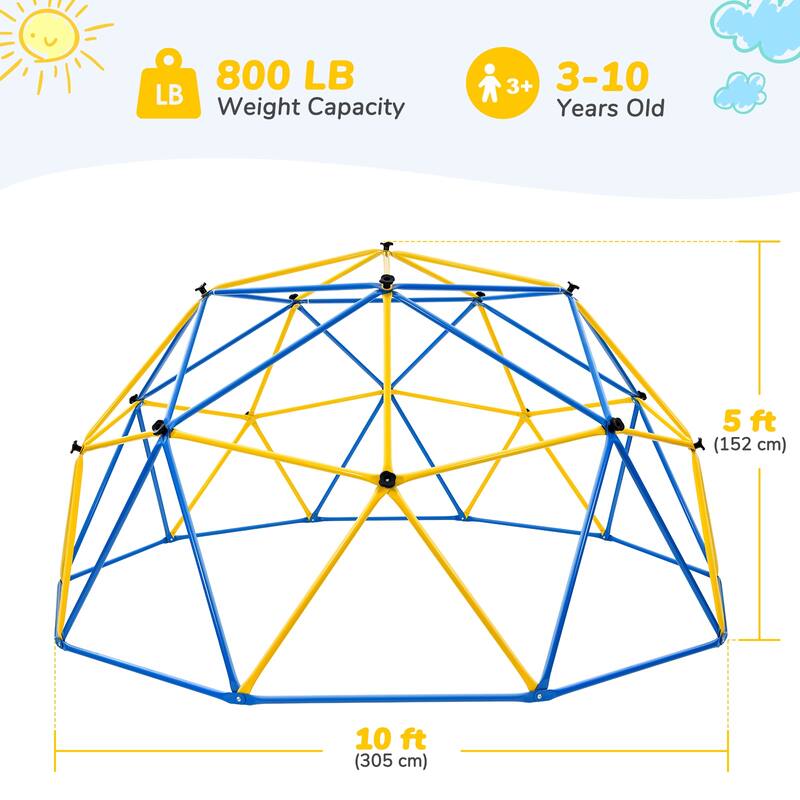 Hapfan Upgraded 10FT Climbing Dome with Canopy, Swing & Monkey Bars for Kids 3-12 (800LB)