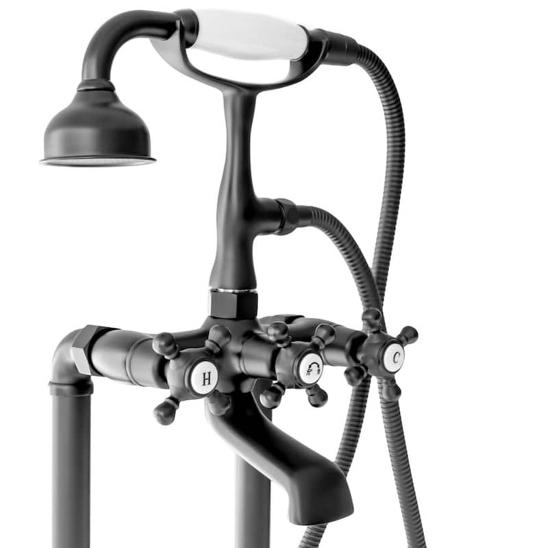 SevenFalls 8019 Telephone Double Lever Handles Clawfoot Floor Mounted Tub Filler with Handheld Shower