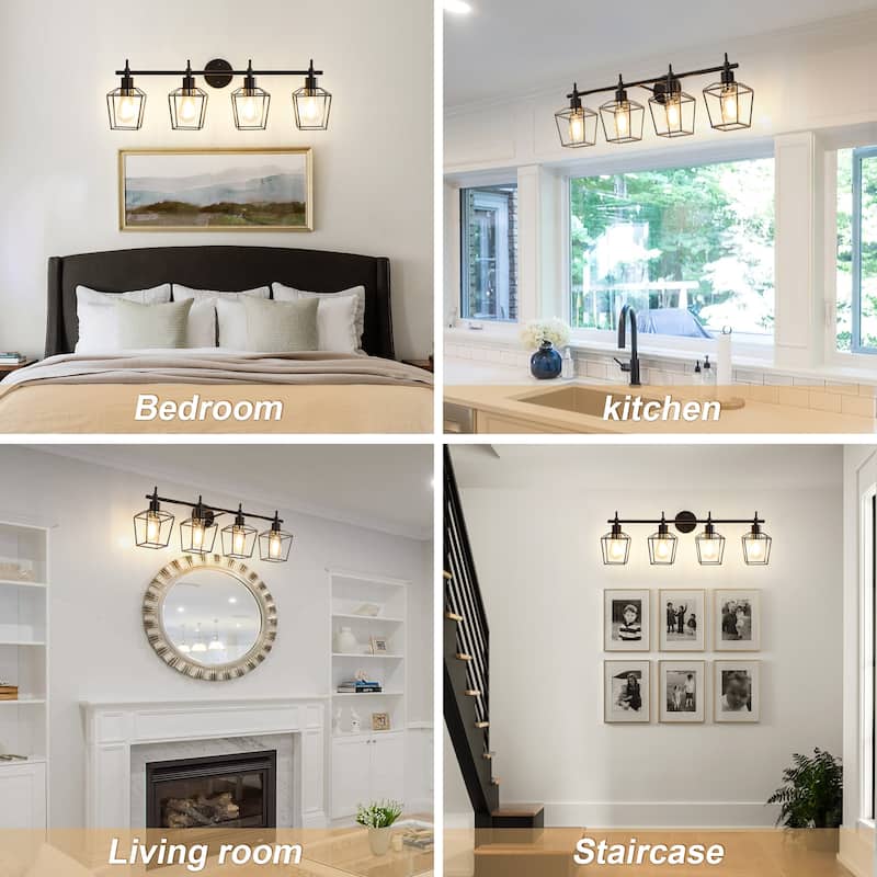 Vintage Matte Black Bathroom Vanity Light Farmhouse Wall Sconce with Cage