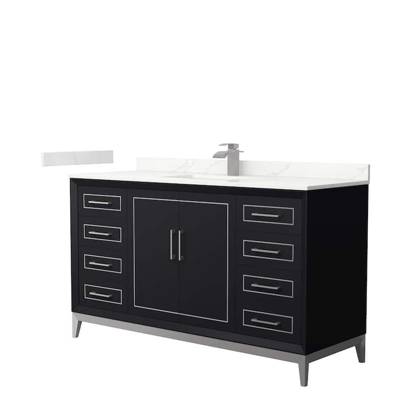 Marlena 60-inch Single Vanity, Quartz Top - Black, Nickel Trim, Giotto Quartz Top