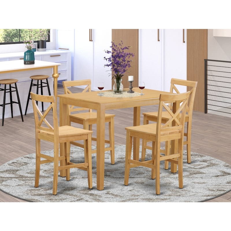 HomeStock 5-Pc Natural Oak Finish Solid Wood Top - Dining Room Set - Seats 4