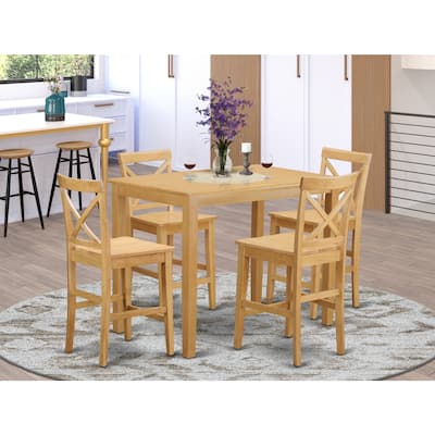 HomeStock 5-Pc Natural Oak Finish Solid Wood Top - Dining Room Set - Seats 4