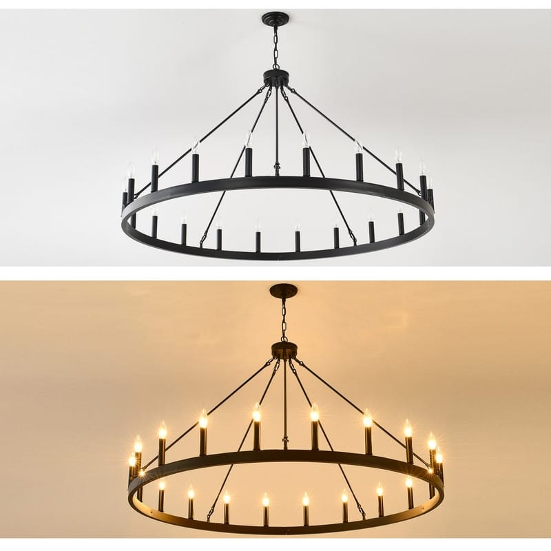 Farmhouse Modern Wagon Wheel Chandeliers Large Black High Ceiling Chandelier