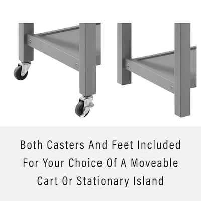Kitchen Island Cart with Storage & Stainless Steel Top - Mobile Kitchen Cart with Drawers & Shelves