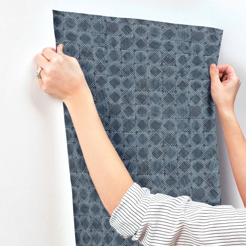Chesapeake Button Block Navy Geometric Wallpaper