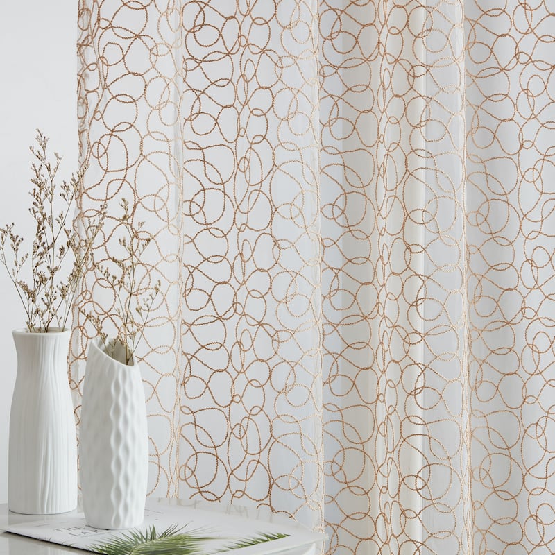 HLC.me Audrey Embroidered Premium Soft Decorative Sheer Voile Light Filtering Grommet Window Curtain Panels - Set of 2