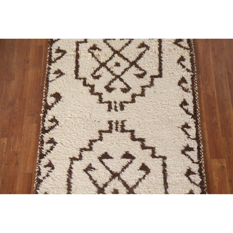 Turkish Anatolian Runner Rug Hand-knotted Beige Wool Carpet - 3'2"x 11'11"