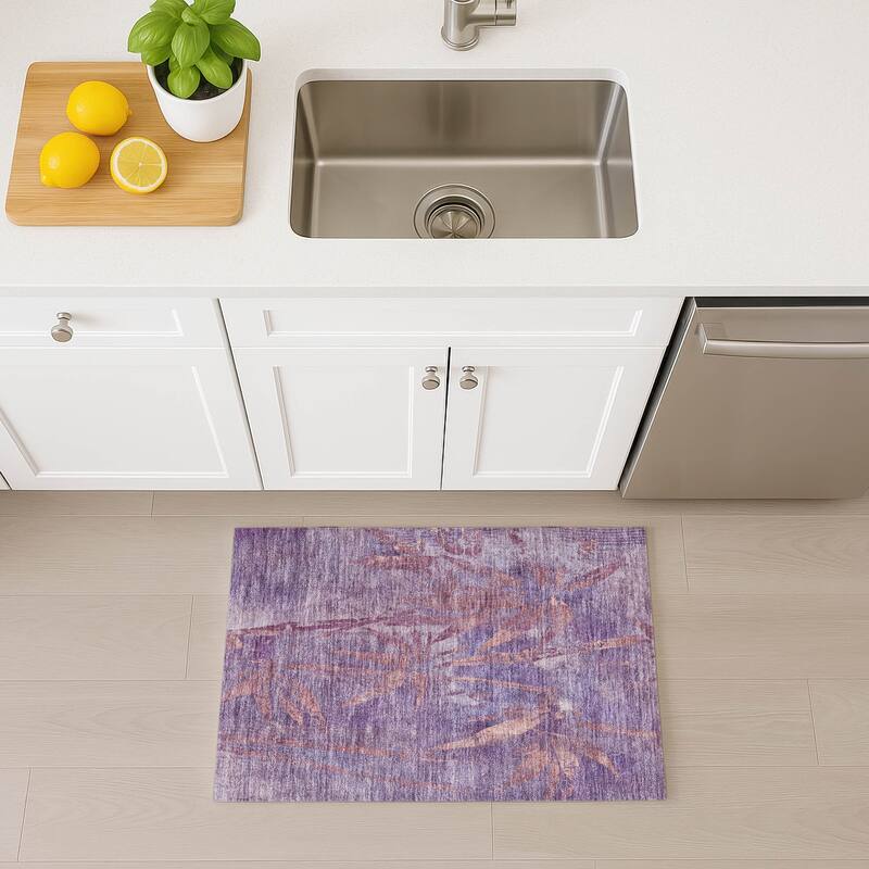 Machine Washable Indoor/ Outdoor Modern Floral Chantille Rug
