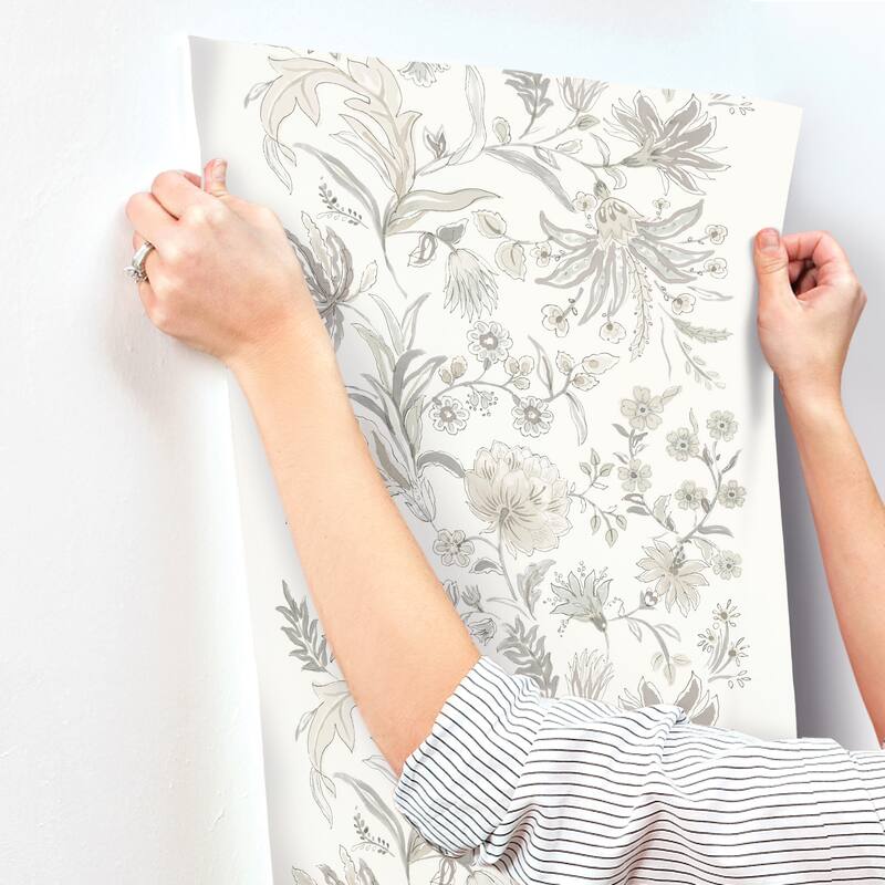 A-Street Prints Teonna Light Grey Floral Stripe Wallpaper