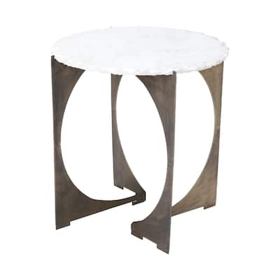 Reinhold II White Live-Edge Marble Top w/ Gold Metal Base Side/End Table - 20"L x 20"W x 21"H