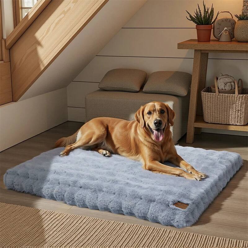 Washable Dog Bed Comfy Fluffy Kennel Pad Anti-Slip Pet Sleeping Mat Dogs Pillow - 47.3x35.5x4.7 inch - Grey