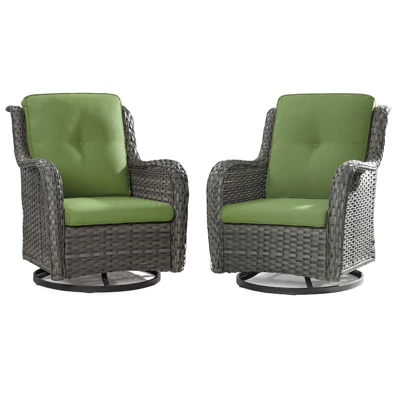 Cozywor Brown Wicker Patio Swivel Rocking Chair (Set of 2) - Green