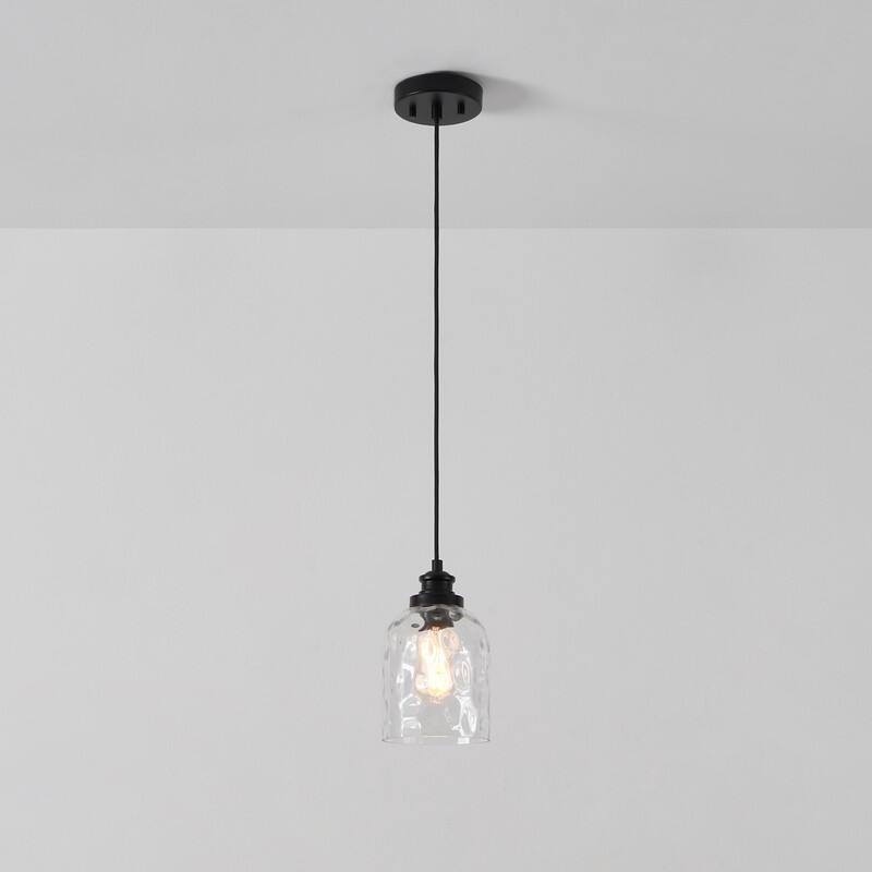 KAWOTI 83" Adjustable Pendant Light with Hammered Glass Shade