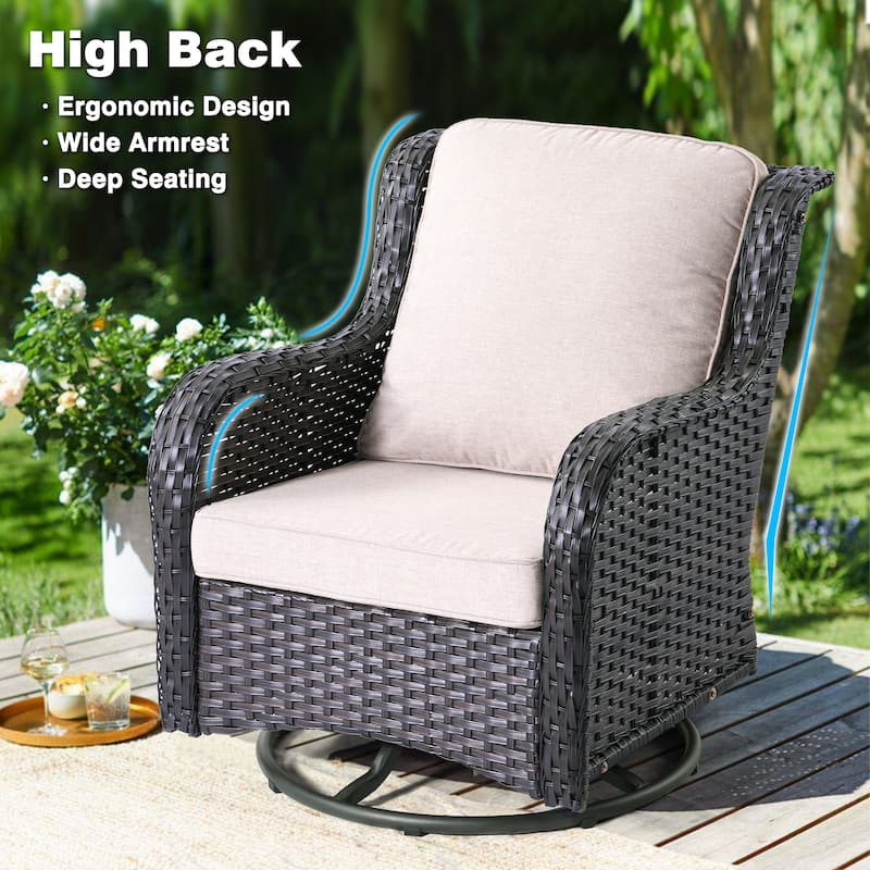 OVIOS 3-piece Patio Wicker Swivel Chair Set