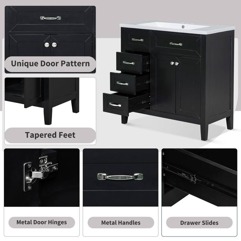 36" Bathroom Vanity with Sink Combo, Drawers, Solid Frame and MDF Board