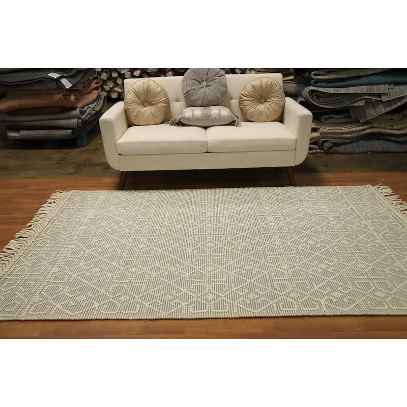 Hand Knotted Oriental 100% Wool Carpet Modern Geometric Greys & Charcoal Modern Gotti Design Area Rug - 8' 1'' X 5' 2''