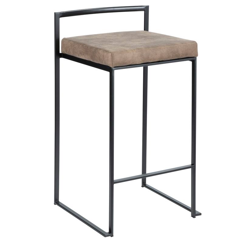 Porch & Den Forrest Black Stackable Fully Welded Counter Stool (Set of 3) - Cowboy Brown Fabric