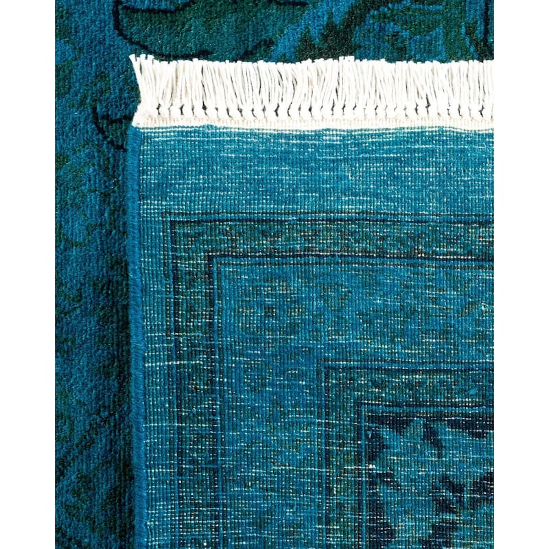 Overton Hand Knotted Wool Vintage Inspired Modern Contemporary Overdyed Blue Area Rug - 8' 2" x 8' 5"