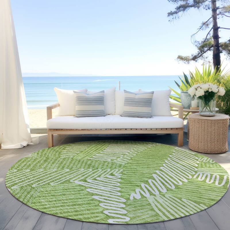 Machine Washable Indoor/ Outdoor Chantille Contemporary Squiggles Rug - Lime - 8' x 8'