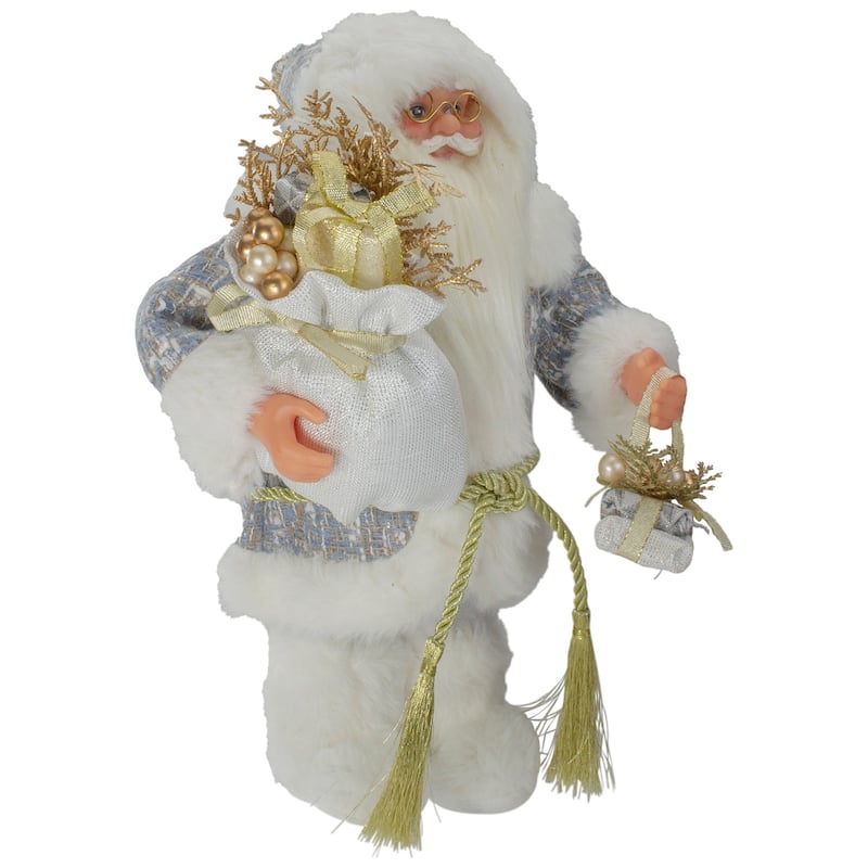 12" White Gold Santa Carrying a Full Sac Of Presents Figure