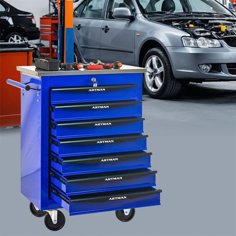 7 Drawers Multifunctional Tool Cart w/Wheels,Metal Rolling Tool Cart
