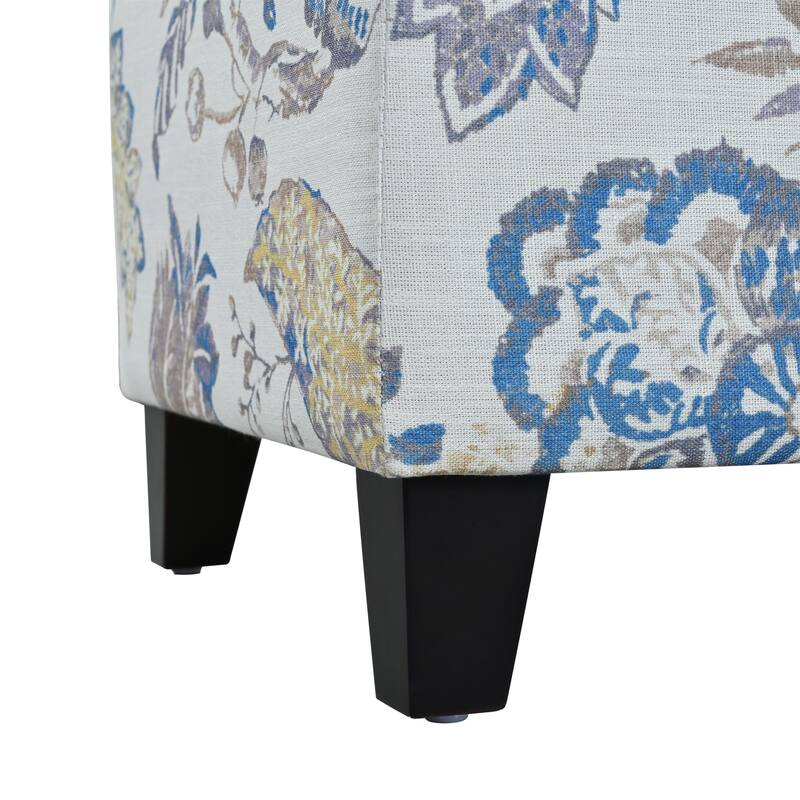 Luxury Storage Ottoman with Floral Patterned Fabric Soft-Close Hinges