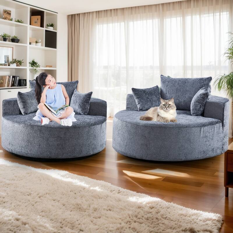 55in Wide Chenille Sponge Single Sofa Fluffy Modern Sleeper Chair