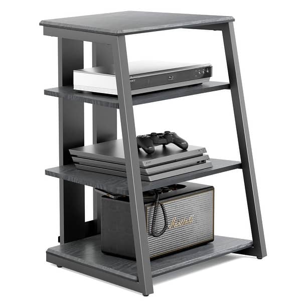 slide 2 of 7, FITUEYES 4-Tier Wooden AV Component Media Stand Stereo Cabinet Black