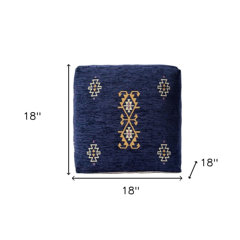 HomeRoots 18" Blue Medallion Pouf Ottoman