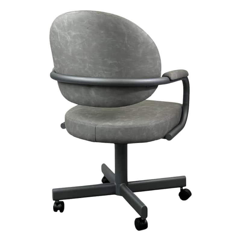 Tempo Furniture Dayton Caster Swivel & Tilt Dining Chair w/ Arms Armchair Flintrock Gray Powder Coat Finish & Gray Polyurethane