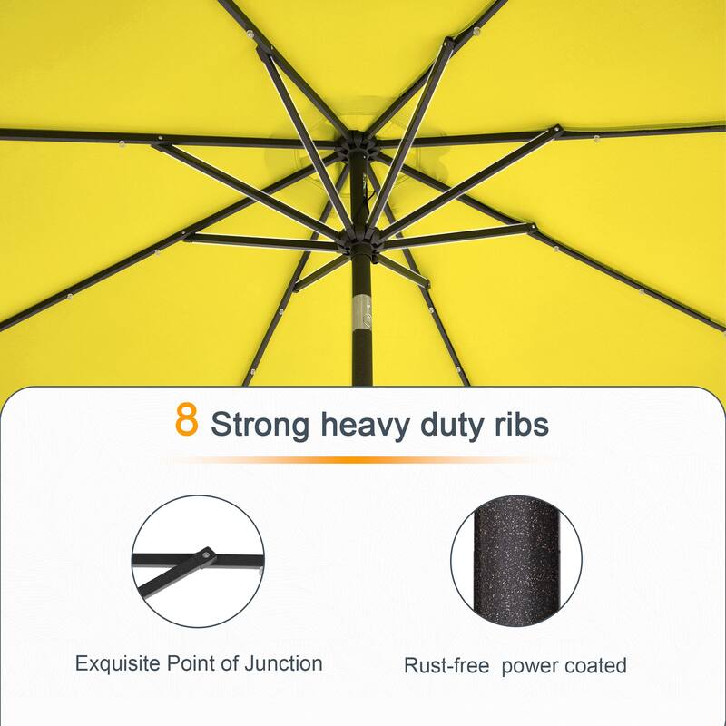 LIVOOSUN 9Ft Patio LED Market Umbrella Outdoor Table Steel Umbrella