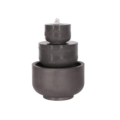 21.5" LED Lighted 3-Tier Zinc Outdoor Tabletop Fountain