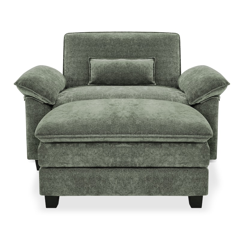 52" W Chaise Lounge Chair Indoor, Oversized Accent Chair With Ottoman For Living Room, Chenille Single Sofa Bed, Reading Chairs
