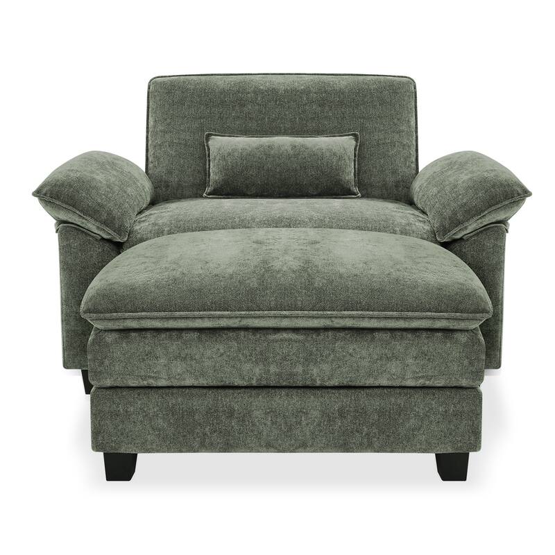 52" W Oversized Accent Chair With Ottoman, Chenille Single Sofa Bed ,Chaise Lounge Chair Indoor,Reading Chairs For Living Room
