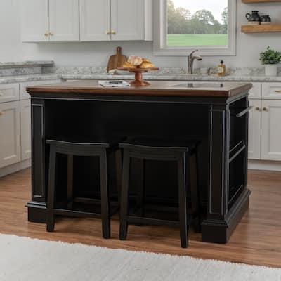 Posie Wooden Kitchen Island Set with Two Stools