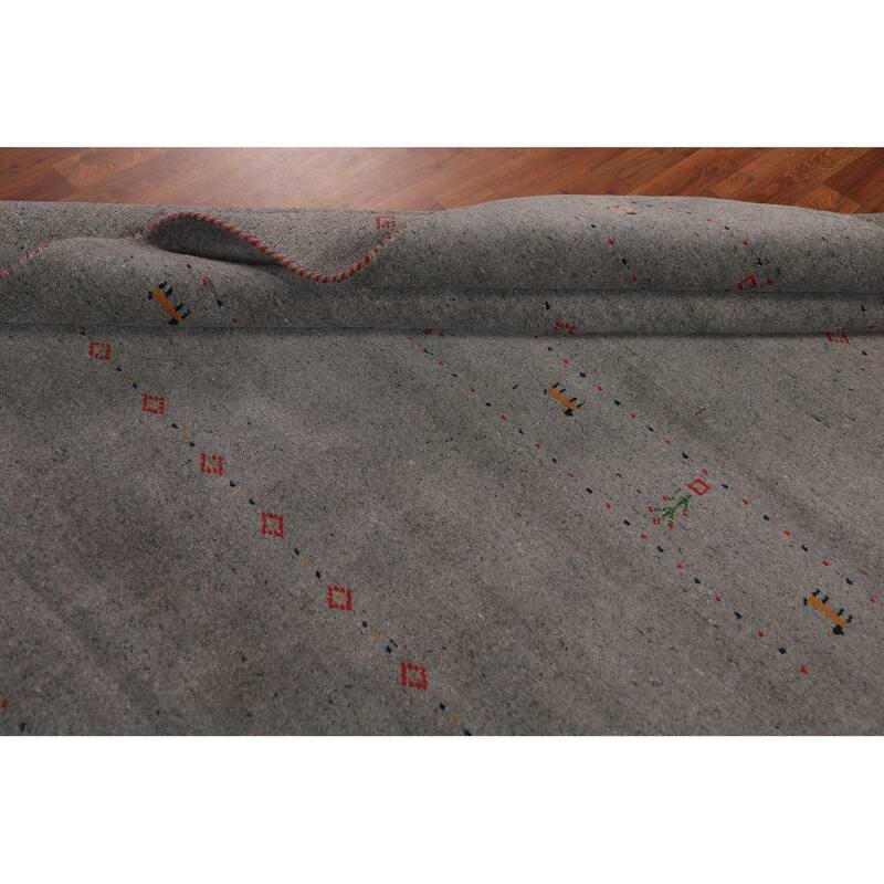 Gabbeh Oriental Area Rug Hand-Knotted Tribal Grey Wool Carpet - 5'8" x 7'7"