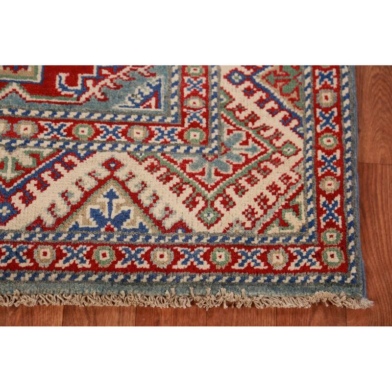 Geometric Blue Kazak Rug Hand-Knotted Accent Wool Carpet - 2'10"x 3'11"