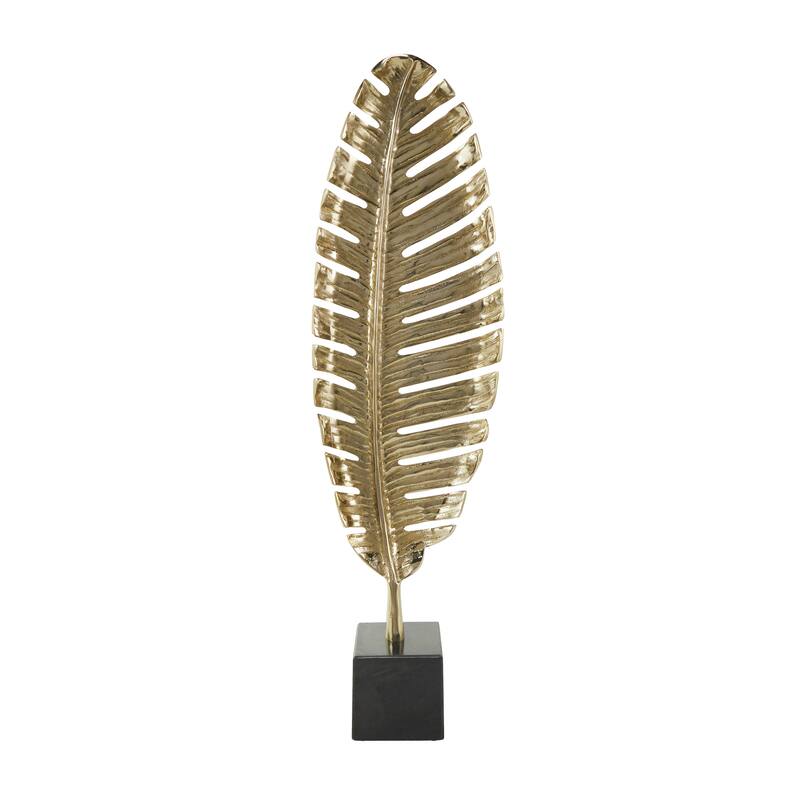 CosmoLiving by Cosmopolitan Gold or Silver Aluminum Metal Standing Single Leaf Sculpture with Black Marble Base