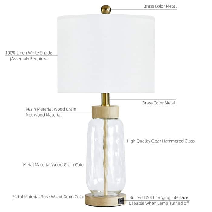 24" Glass USB Table Lamp Set