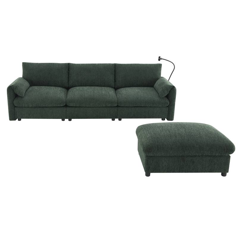 Roomfitters 96.5" L-Shaped Sectional Sofa with Storage Ottoman, Phone Holder, USB Charging, Deep Seat Chenille Couch