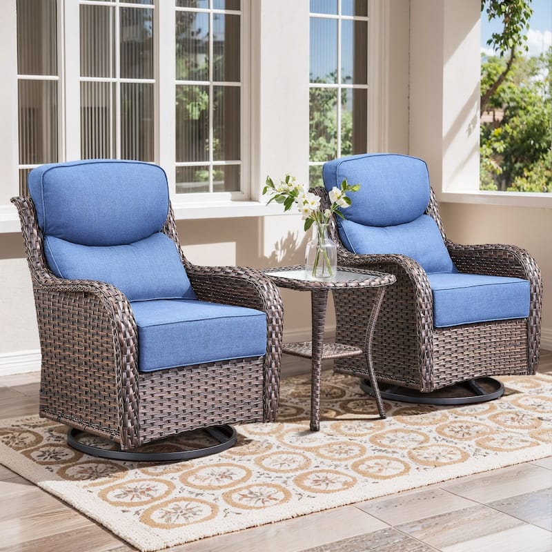 Gymojoy 3-Piece Patio Swivel Glider Chair Set with Side Table, 6-Inch Ultra-Plush Cushions & Water-Resistant Olefin Fabric