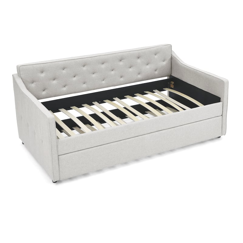 Twin Size Daybed with Trundle Upholstered Tufted Sofa Bed, Beige
