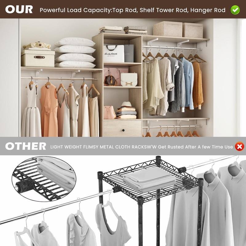 High-Capacity Closet Organizer Wardrobe Rack with Drawers, Shelves & Expandable Hanging Rods (Fits 6-9 ft Spaces)