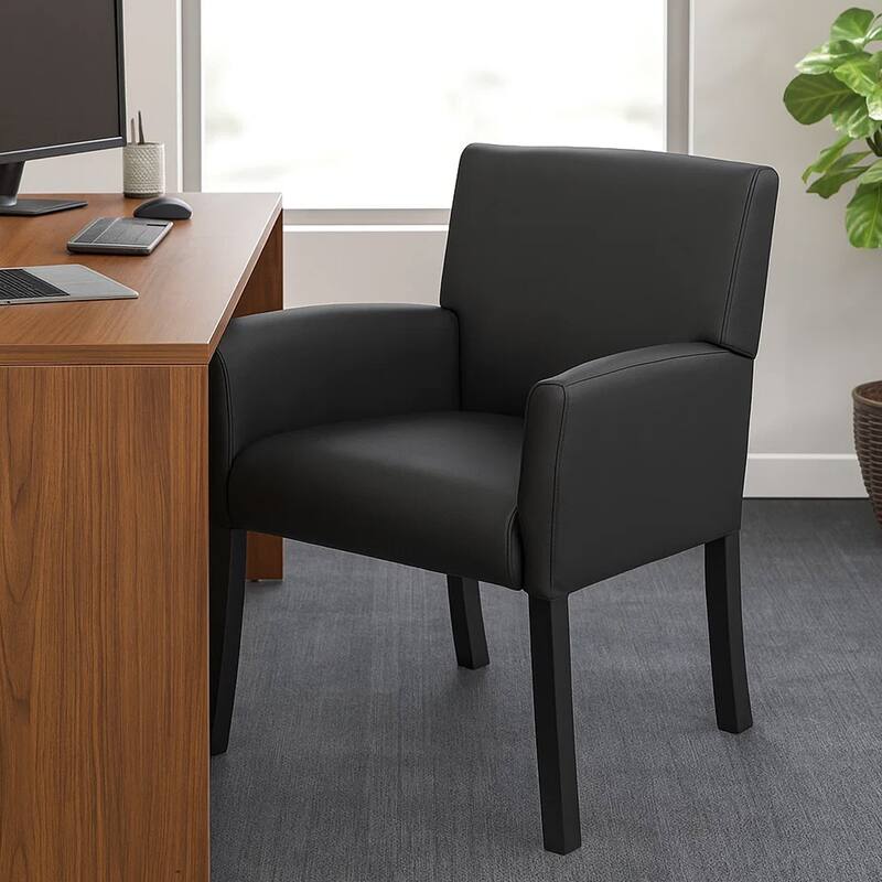 Nick Reception Guest Armchair, Black Vinyl, Ergonomic Lumbar Support