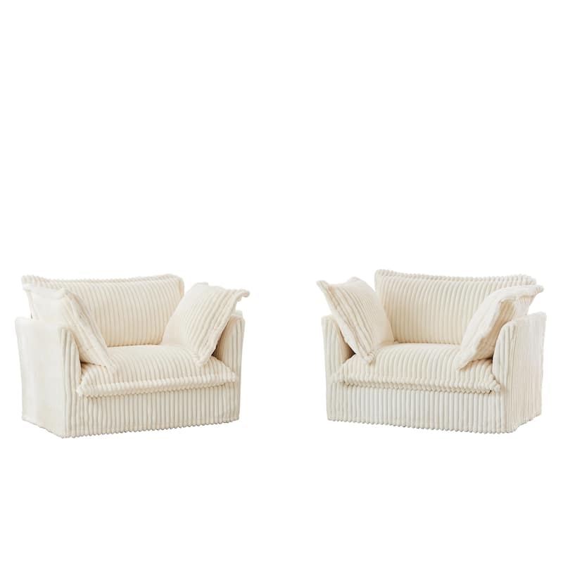 Leisure Armchair with Removable Covers, Accent Chair with Deep Seat, Lounge Chair with High Back Pillows, Set of 2