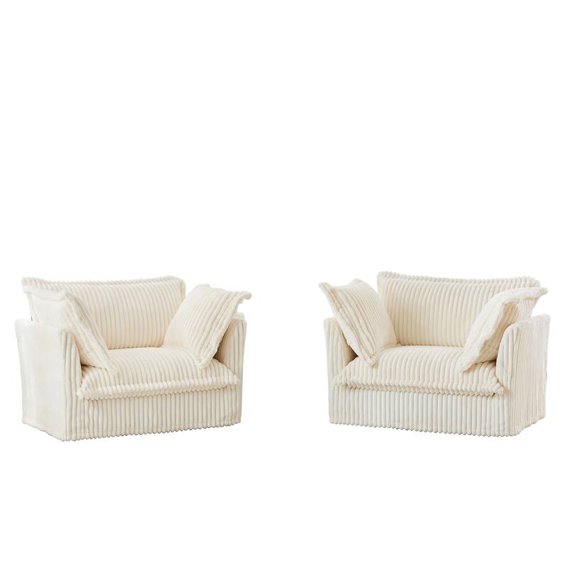 Living Room Chairs Set of 2, Oversized Reading Chair, Corduroy Upholstered Armchair with Deep Seat for Bedroom Reading Spaces