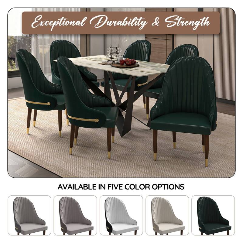 Elara Dining Chair Upholstered in Leather with Ripple Back Design Set of 2