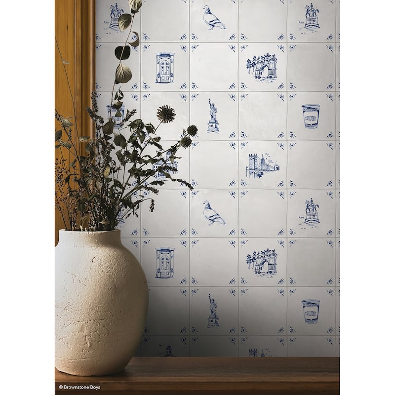 NuWallpaper Brownstone Boys Brooklyn Delft Navy Peel and Stick Wallpaper - N/A